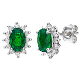 0.82ct Oval Emerald and 0.25ct Round Diamond Stud Cluster Earrings in 9ct White Gold